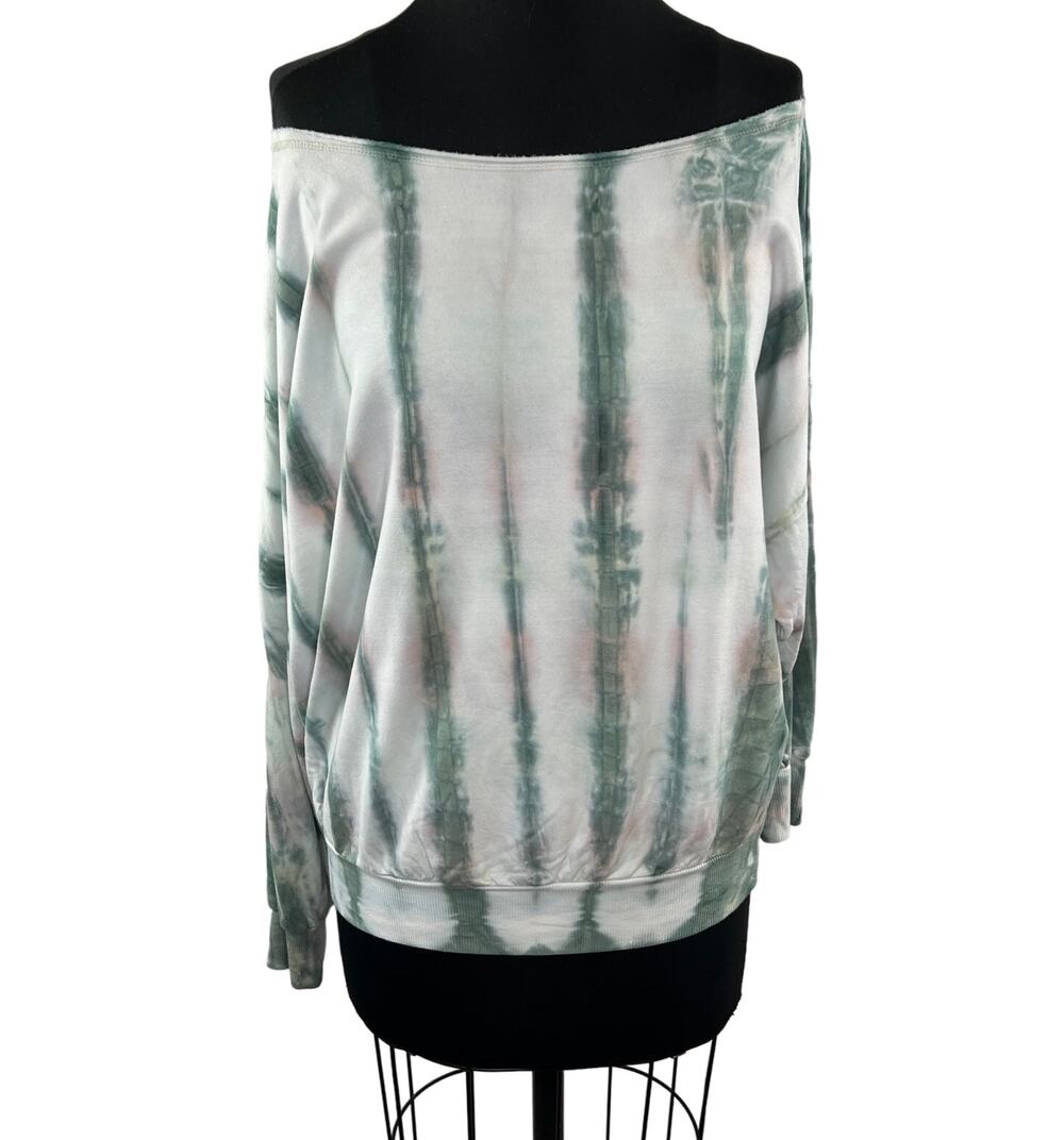 Young Fabulous & Broke White Green Stripe Tie-Dye Fleece Off-Shoulder Sweater S